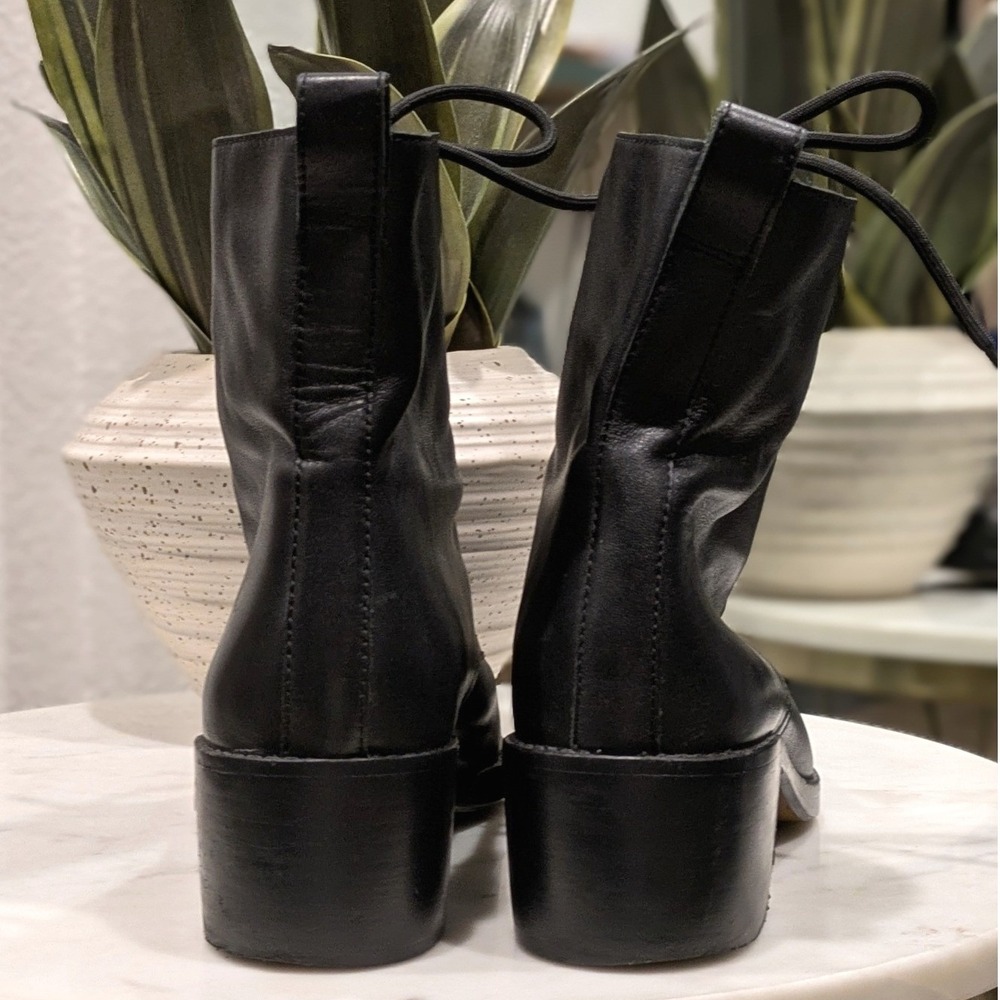 Madewell Patti Lace-Up Boots Size 8.5 Black Leather Combat Block Heel Ankle Boot - Picture 7 of 9